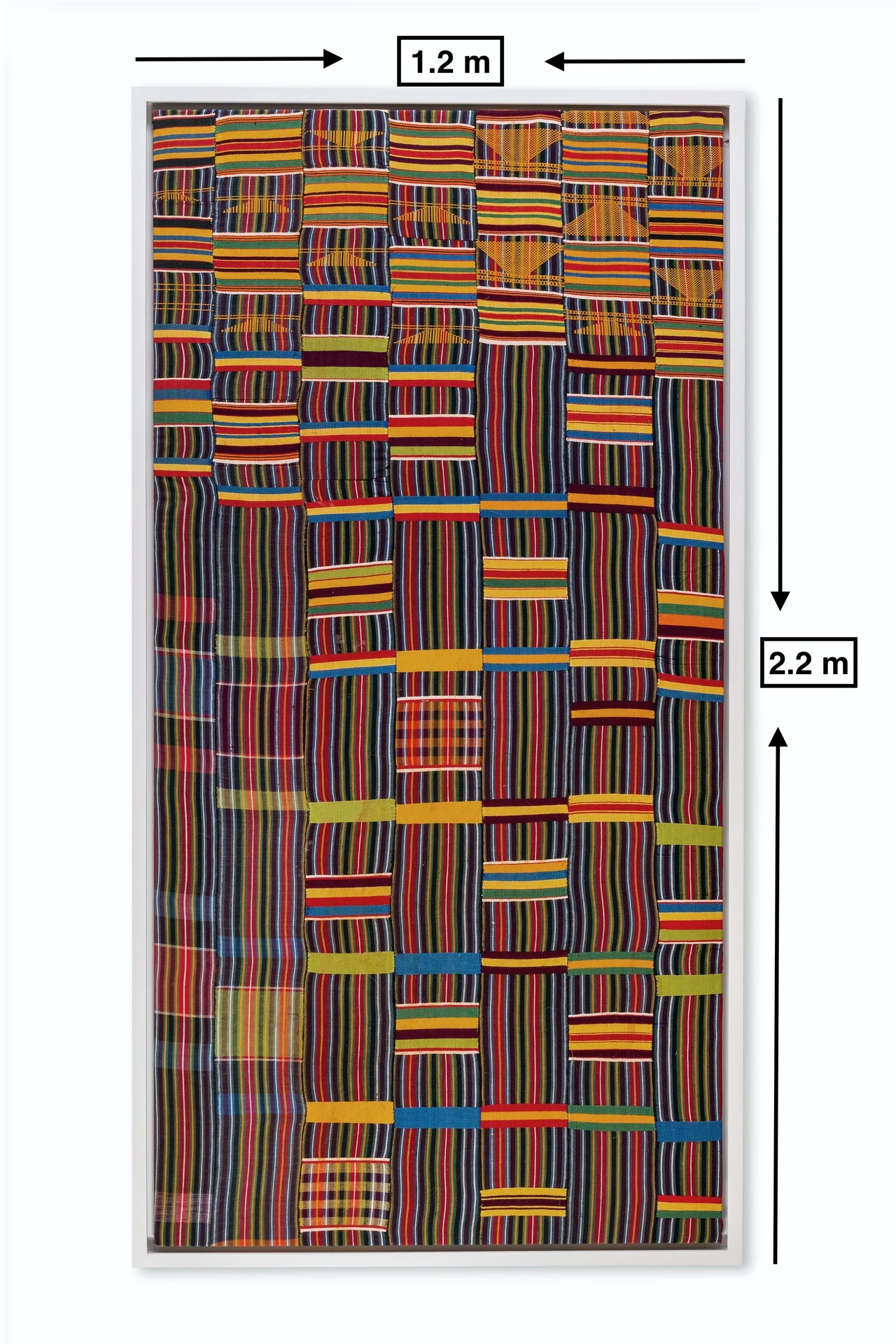 EWE-024 framed textile and dimensions photograph